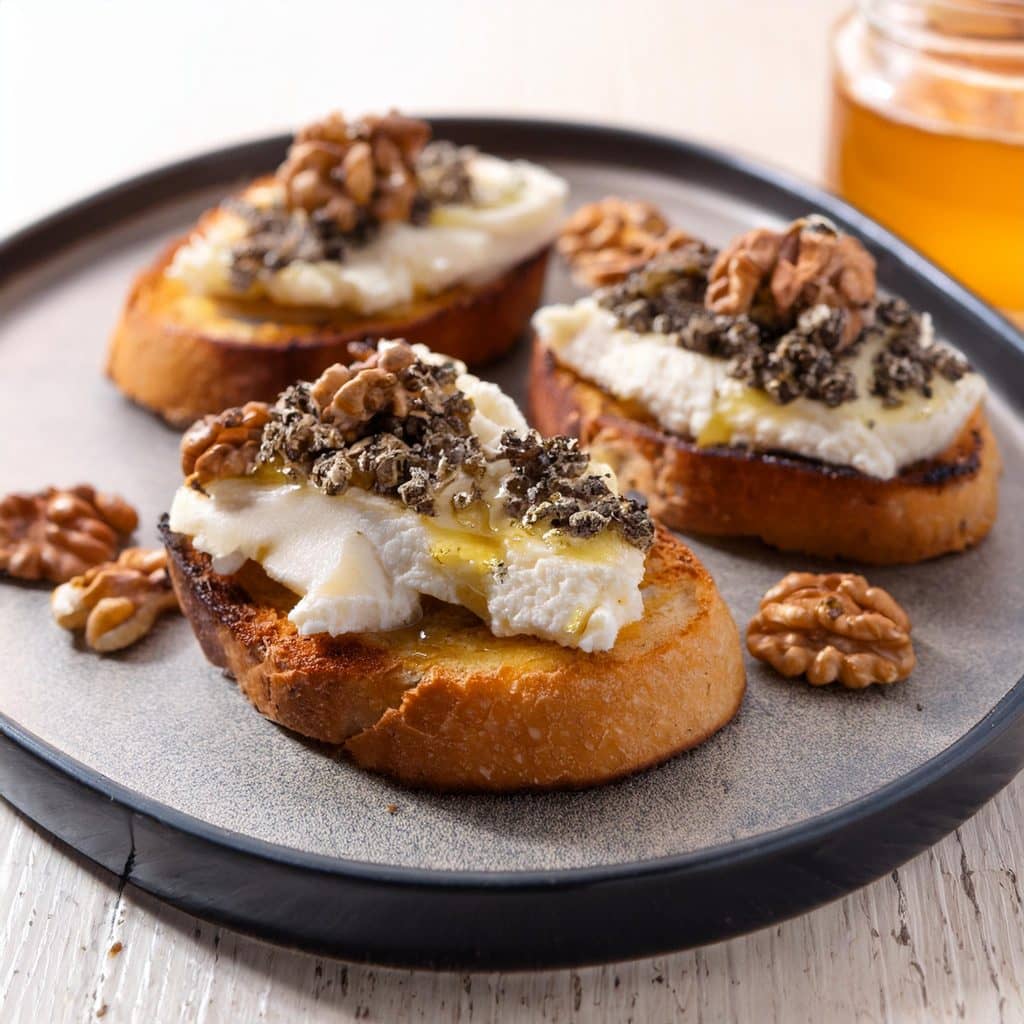 Crostini met Truffel Honing, Ricotta en Walnoten